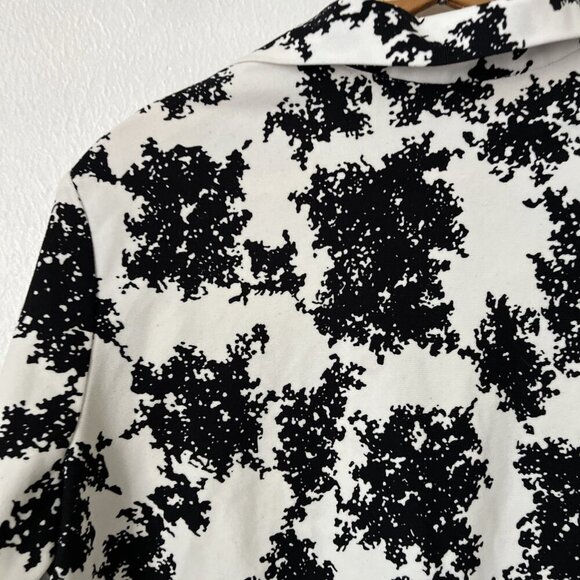 Vtg Sears stretch knit dagger collar black white floral tunic pullover top M/L - Picture 6 of 6